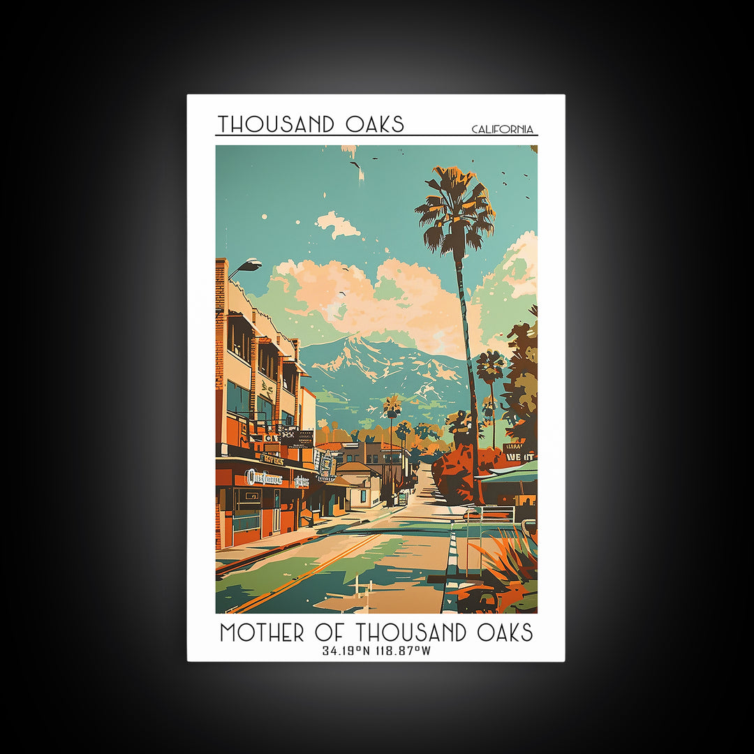 Thousand Oaks California Travel Poster, Canvas Print, Retro Travel Poster, City Wall Art, Wall Art, Mid Century Wall Art, Home Decor