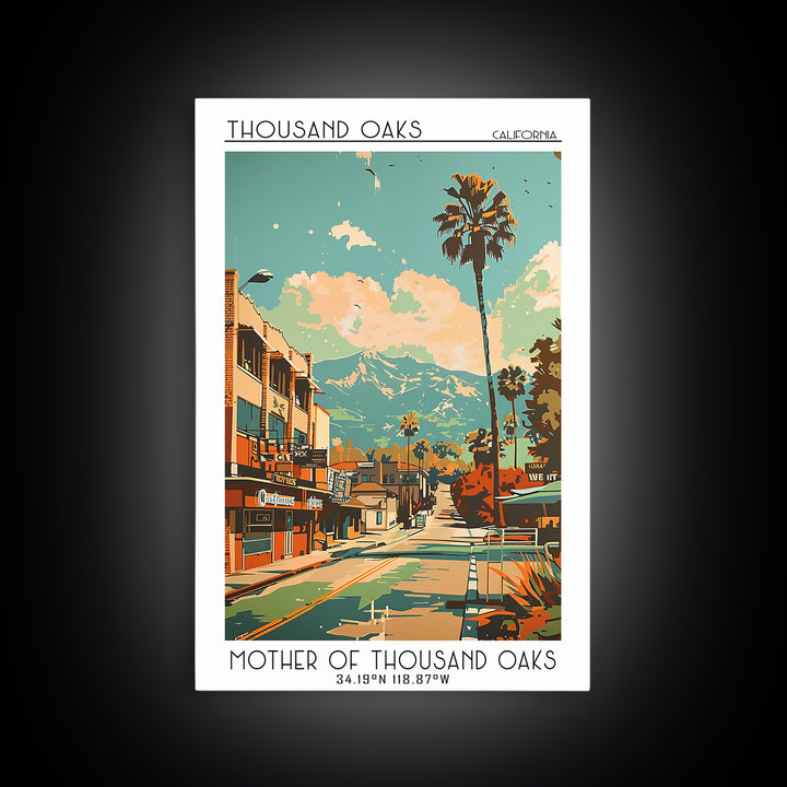 Thousand Oaks California Travel Poster, Canvas Print, Retro Travel Poster, City Wall Art, Wall Art, Mid Century Wall Art, Home Decor