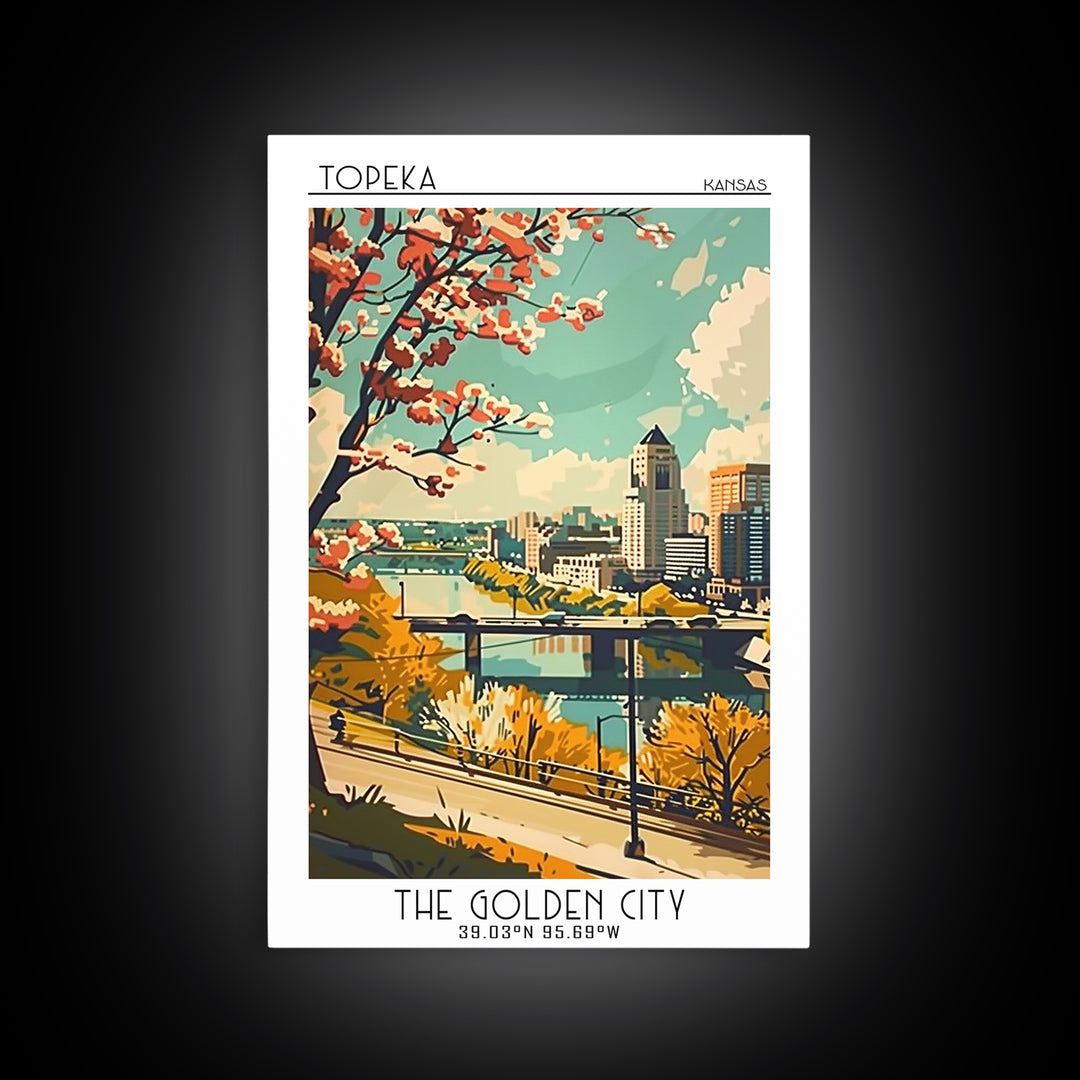 Topeka Travel Poster, Canvas Print, City Travel Poster, Travel Wall Decor, Retro Travel Poster, Fine Art Print, Living Room Wall Art