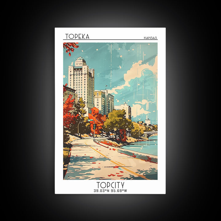 Topeka Kansas Travel Poster, Canvas Print, Vintage Travel Print, City Wall Art, Vintage City Poster, Wanderlust Gift, City Art Print