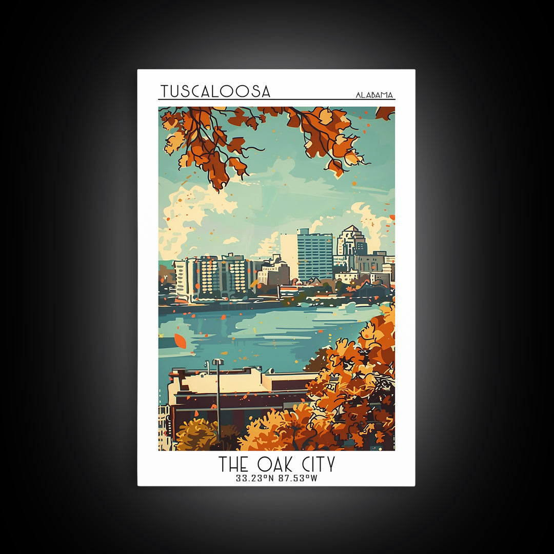 Tuscaloosa Alabama Travel Poster, Framed Canvas Print, City Travel Poster, Travel Wall Art, Retro Wall Art, Home Decor, Travel Print