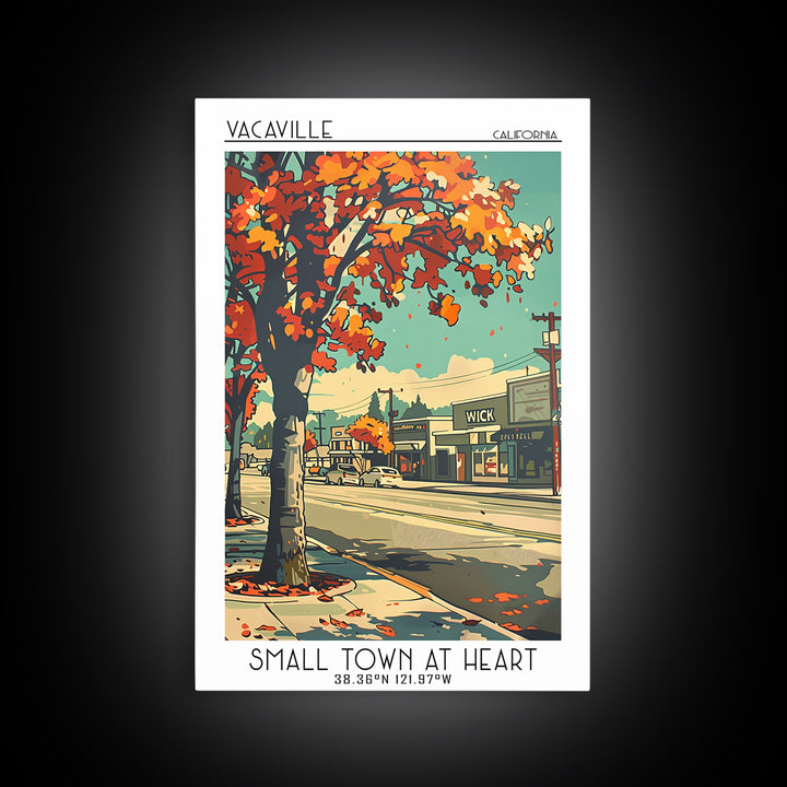 Vacaville Travel Poster, Framed Canvas Print, City Travel Poster, Travel Wall Art, City Illustration, Living Room Wall Art, Wall Art