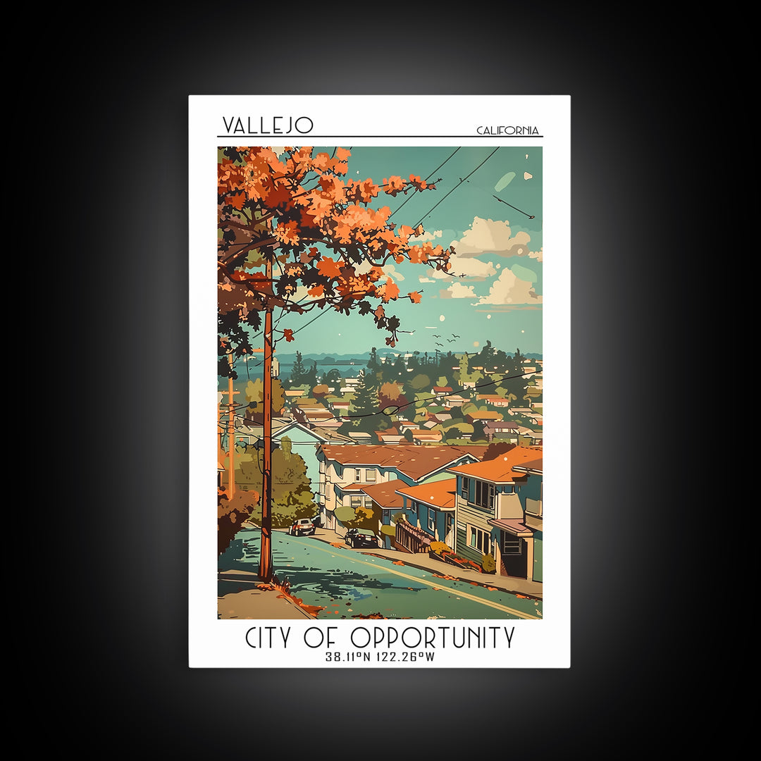Vallejo Travel Poster, Framed Canvas Print, Travel Art Print, Modern Wall Decor, Travel Wall Decor, City Art Print, Gallery Wall Set