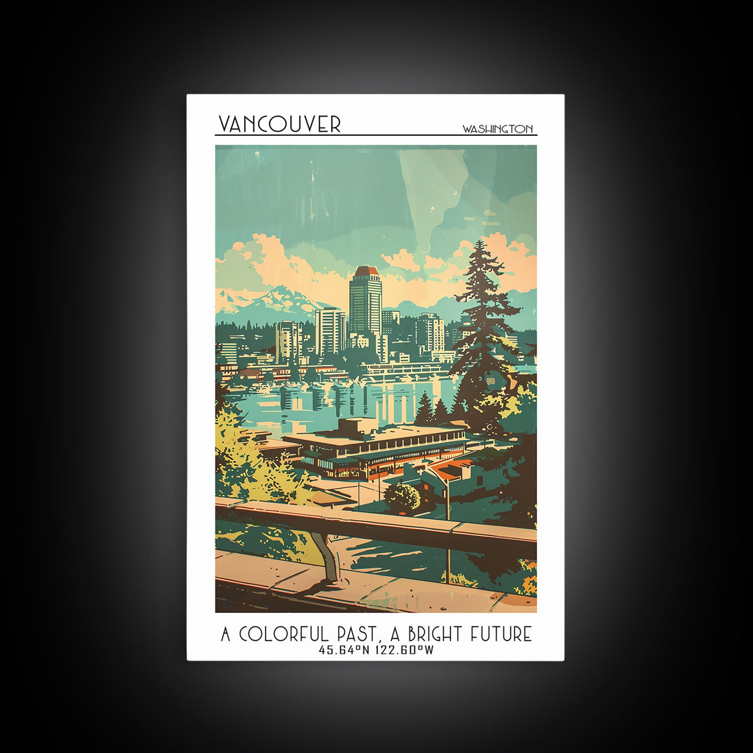 Vancouver Washington Travel Poster, Canvas Print, Travel Wall Art, City Wall Art, Watercolor Cityscape, Poster Print, City Art Print