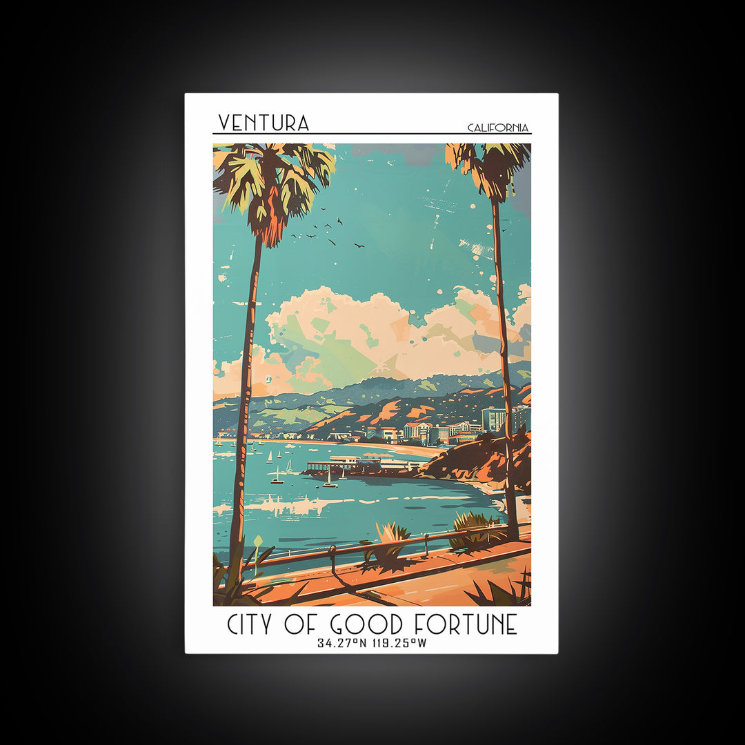 Ventura Travel Poster, Framed Canvas Print, Travel Wall Decor, Minimalist Poster, Poster Print, Travel Wall Art, Retro Travel Poster