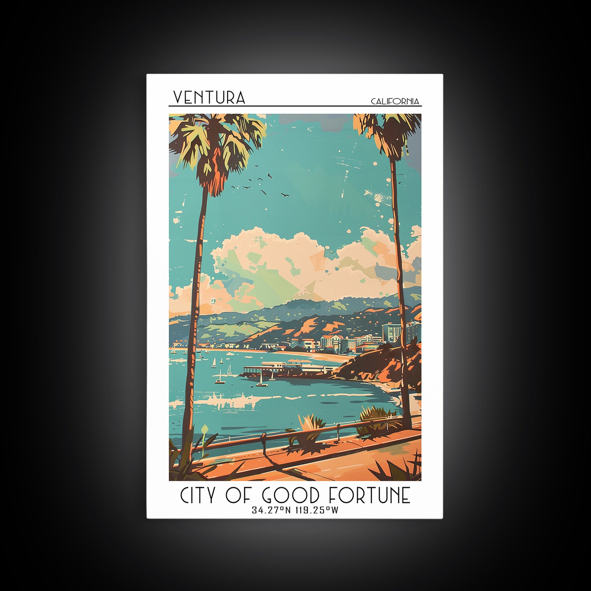 Ventura Travel Poster, Framed Canvas Print, Travel Wall Decor, Minimalist Poster, Poster Print, Travel Wall Art, Retro Travel Poster
