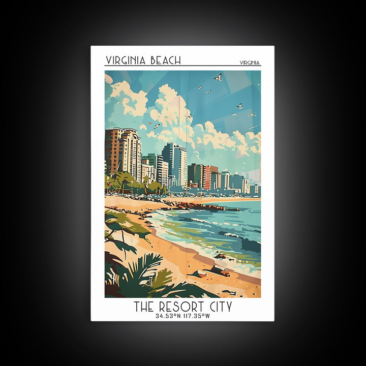Virginia Beach Travel Poster, Framed Canvas Print, Travel Prints, Landscape Art, Wall Art, Home Decor, Travel Wall Art, Travel Print
