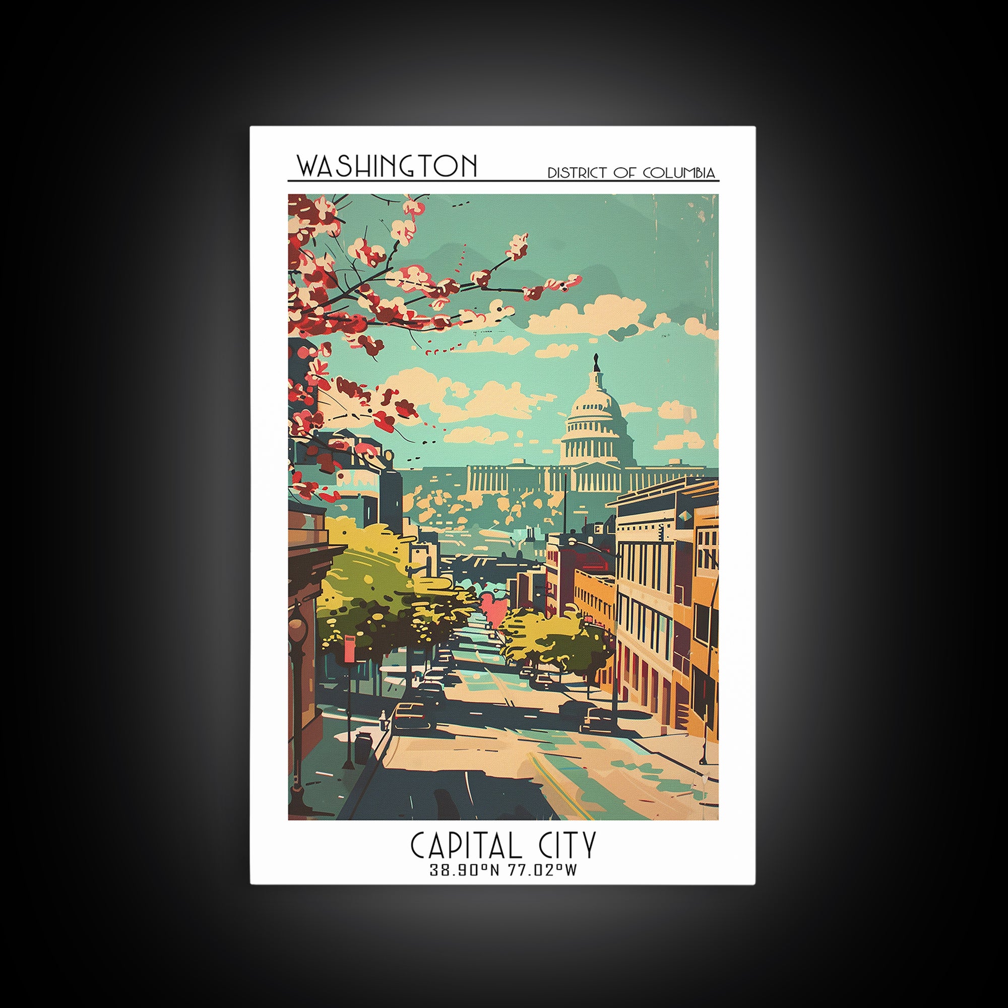 Washington District of Columbia Travel Poster, Canvas Print, City Travel Poster, Vintage City Poster, Vintage Travel, Retro Wall Art