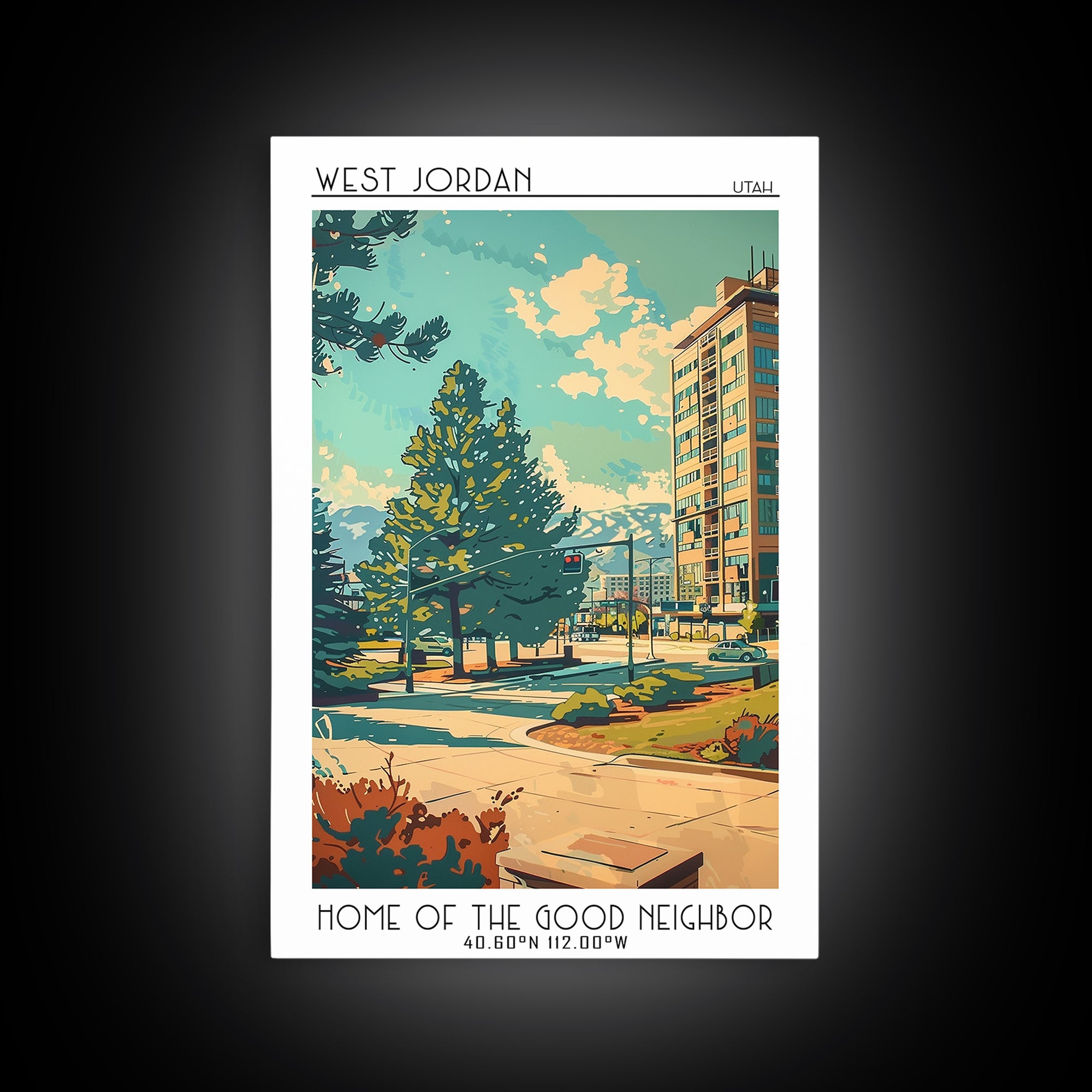 West Jordan Travel Poster, Framed Canvas Print, Poster Print, Travel Wall Art, Retro Travel Poster, Gallery Wall Set, Vintage Poster