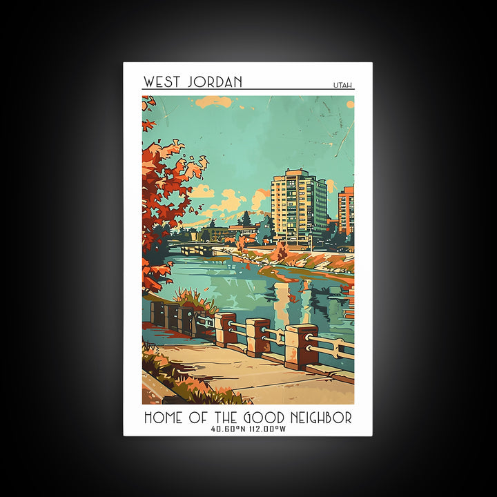 West Jordan Utah Travel Poster, Framed Canvas Print, City Art Print, Travel Wall Art, Minimalist Poster, Wall Art, Colorful Wall Art