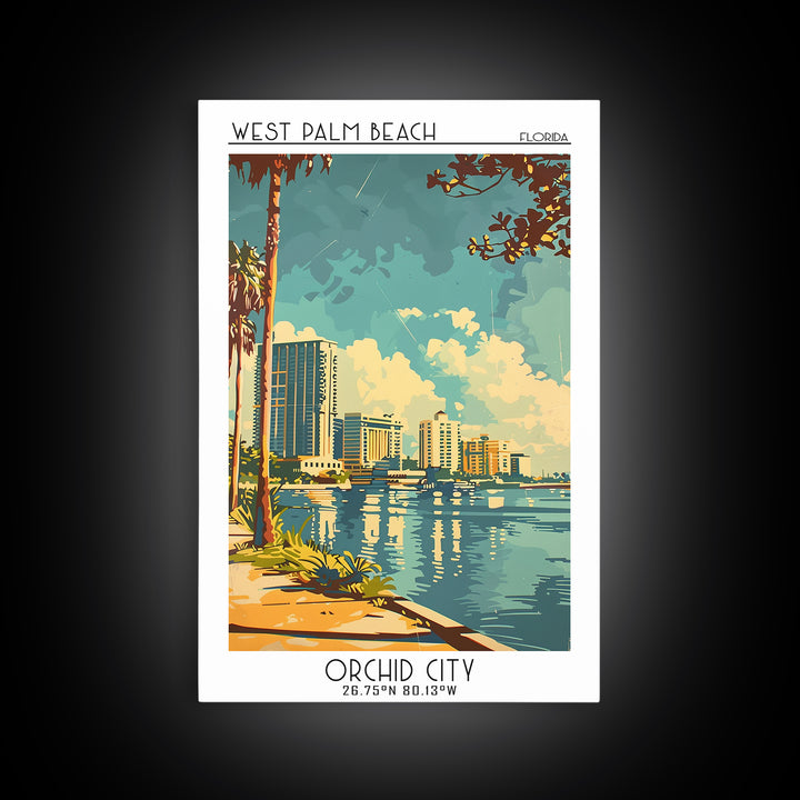 West Palm Beach Travel Poster, Framed Canvas Print, City Travel Poster, Travel Wall Decor, Landscape Art, Wall Art, Gallery Wall Set