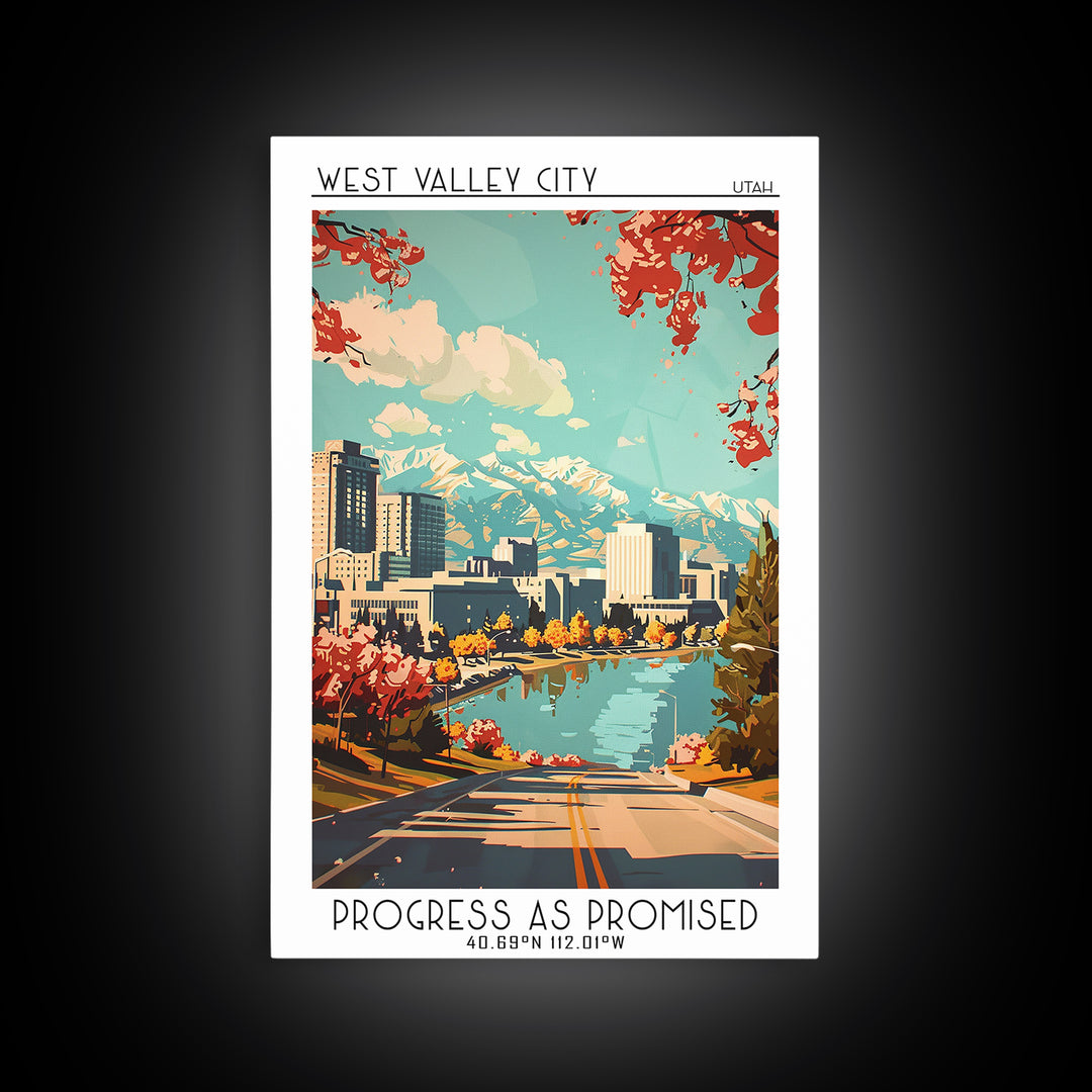 West Valley City Utah Travel Poster, Framed Canvas Print, City Travel Poster, Travel Wall Art, Home Decor, Wanderlust Gift, Wall Art