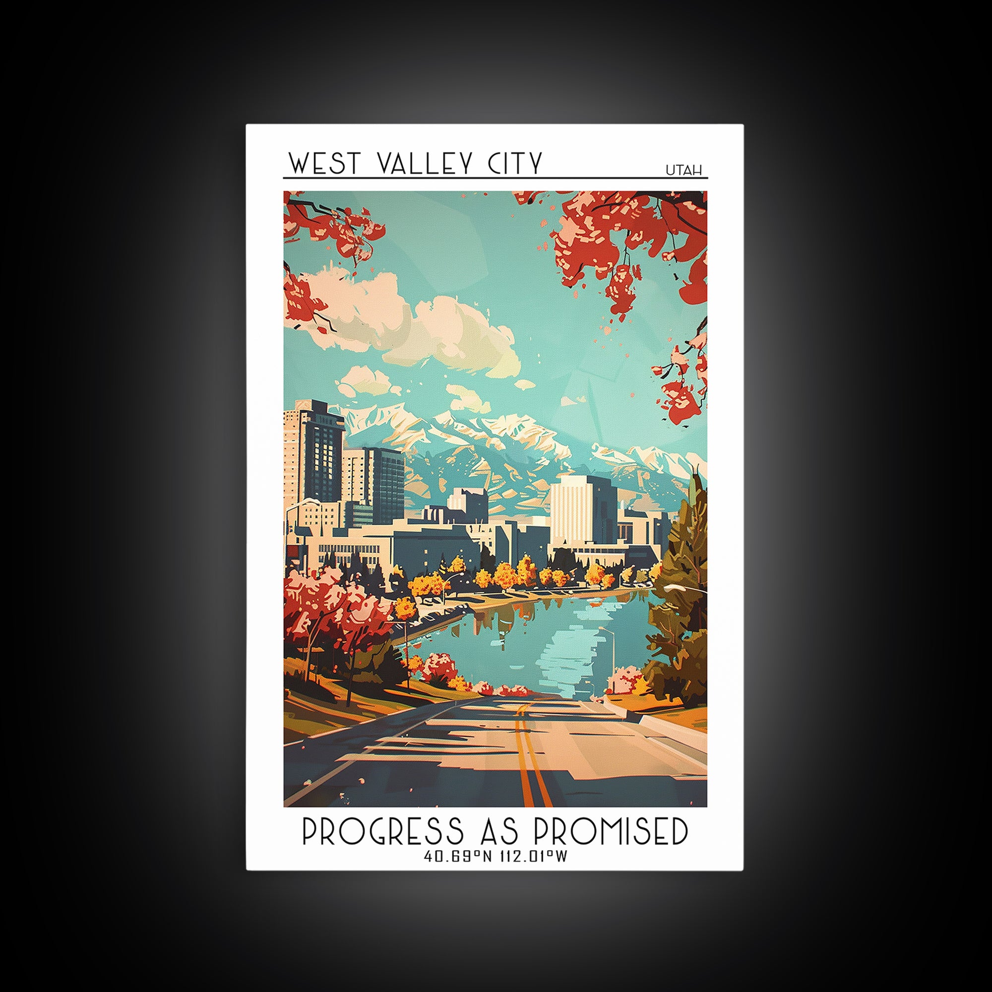 West Valley City Utah Travel Poster, Framed Canvas Print, City Travel Poster, Travel Wall Art, Home Decor, Wanderlust Gift, Wall Art