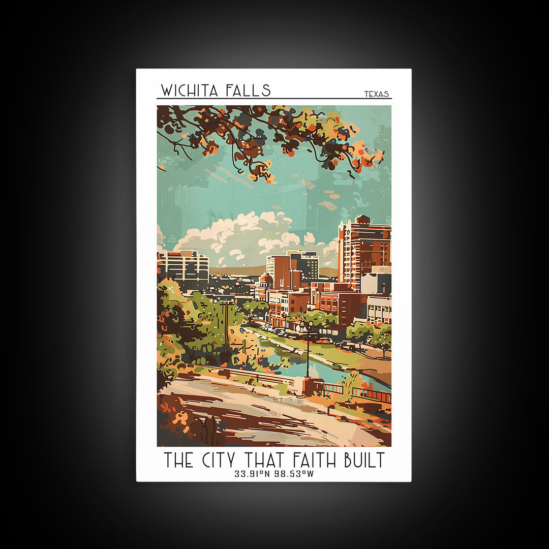 Wichita Falls Texas Travel Poster, Framed Canvas Print, City Travel Poster, Vintage City Poster, Retro Travel Print, Travel Wall Art