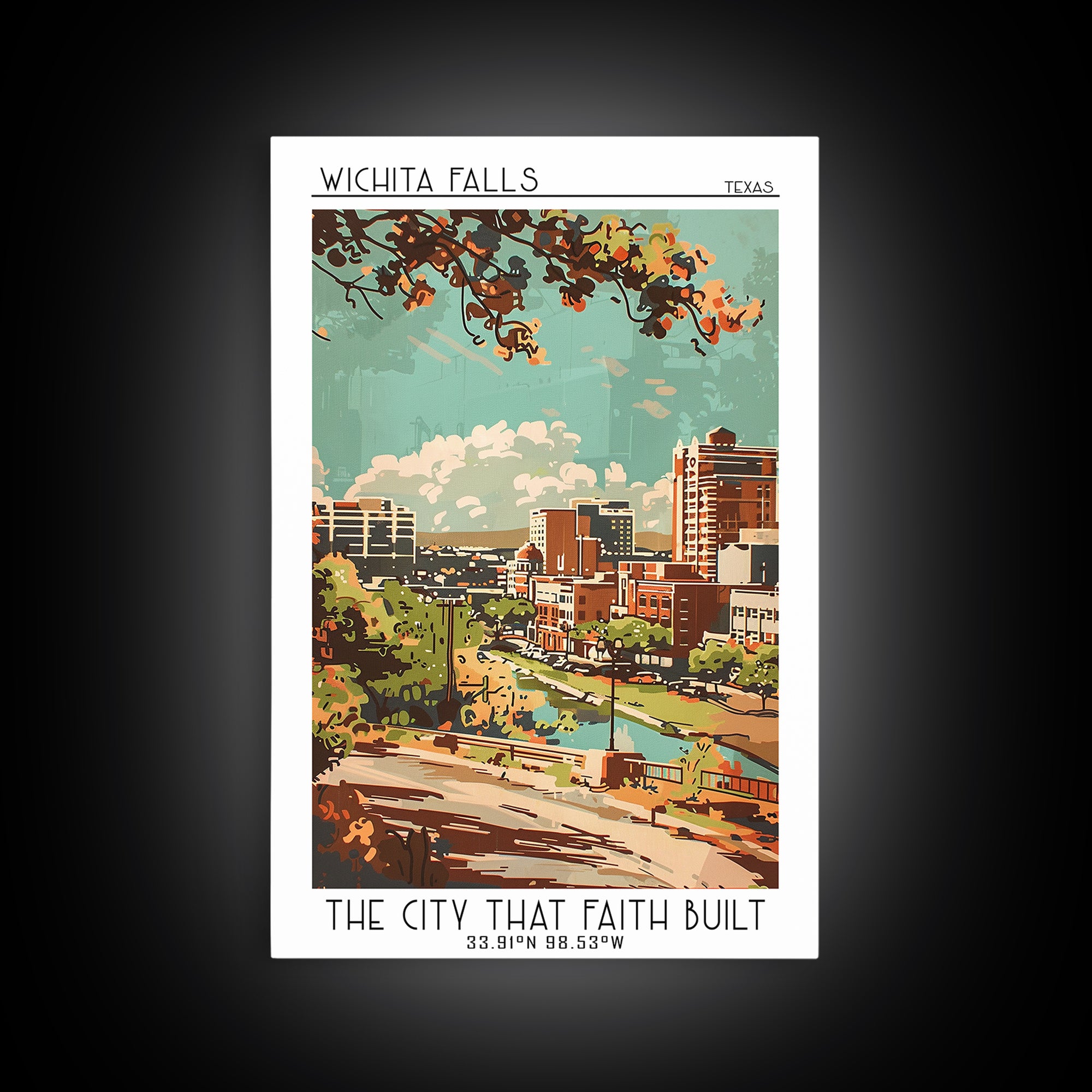 Wichita Falls Texas Travel Poster, Framed Canvas Print, City Travel Poster, Vintage City Poster, Retro Travel Print, Travel Wall Art