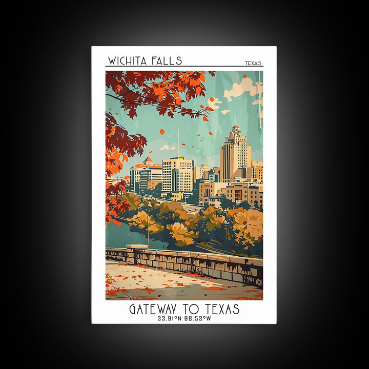 Wichita Falls Texas Travel Poster, Framed Canvas Print, Retro Travel Poster, City Wall Art, City Travel Poster, Vintage Travel Print