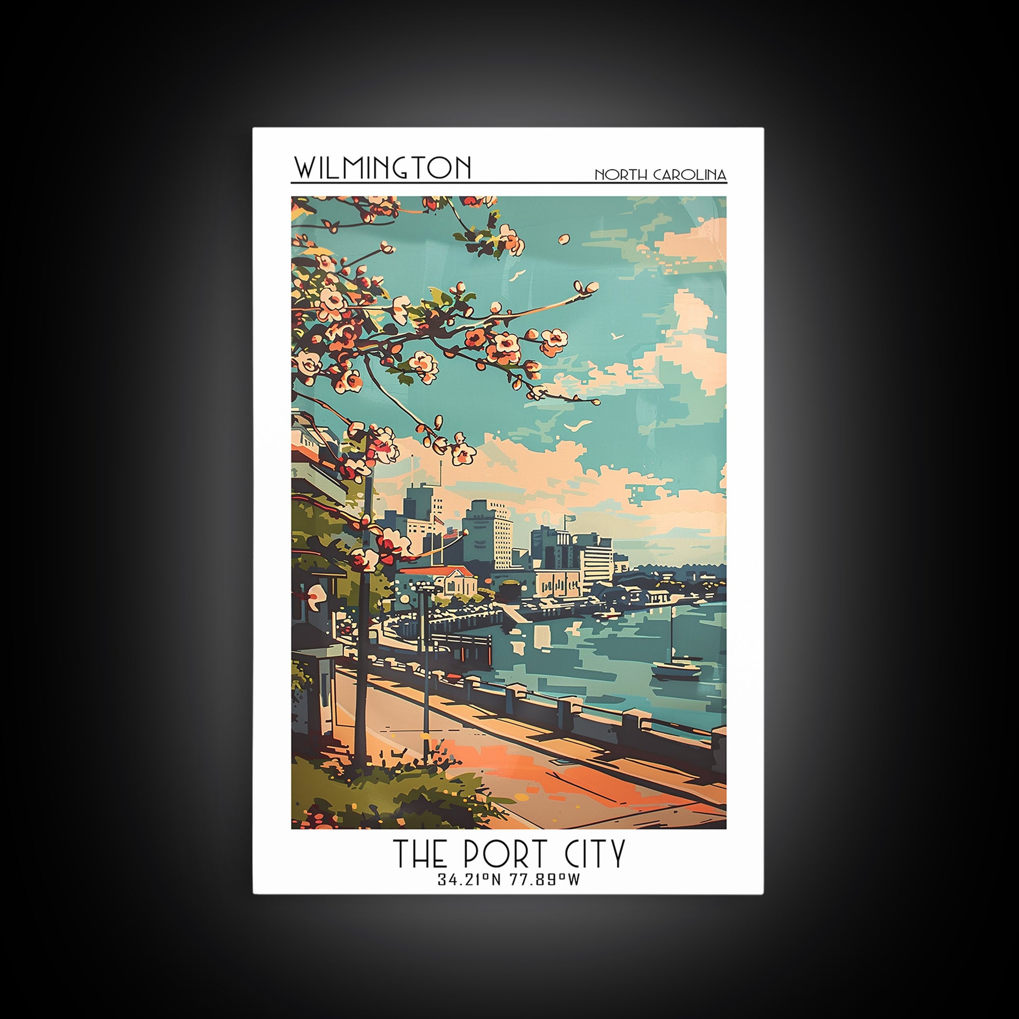 Wilmington Travel Poster, Framed Canvas Print, City Travel Poster, Travel Wall Decor, Travel Wall Art, Poster Art, City Illustration