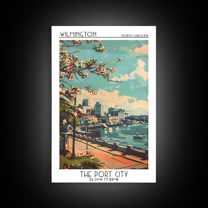 Wilmington Travel Poster, Framed Canvas Print, City Travel Poster, Travel Wall Decor, Travel Wall Art, Poster Art, City Illustration
