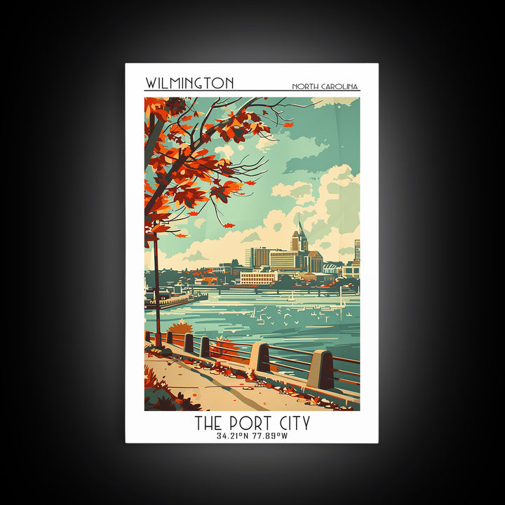Wilmington North Carolina Travel Poster, Framed Canvas Print, Retro Wall Art, Travel Print, Vintage Travel Print, City Travel Poster