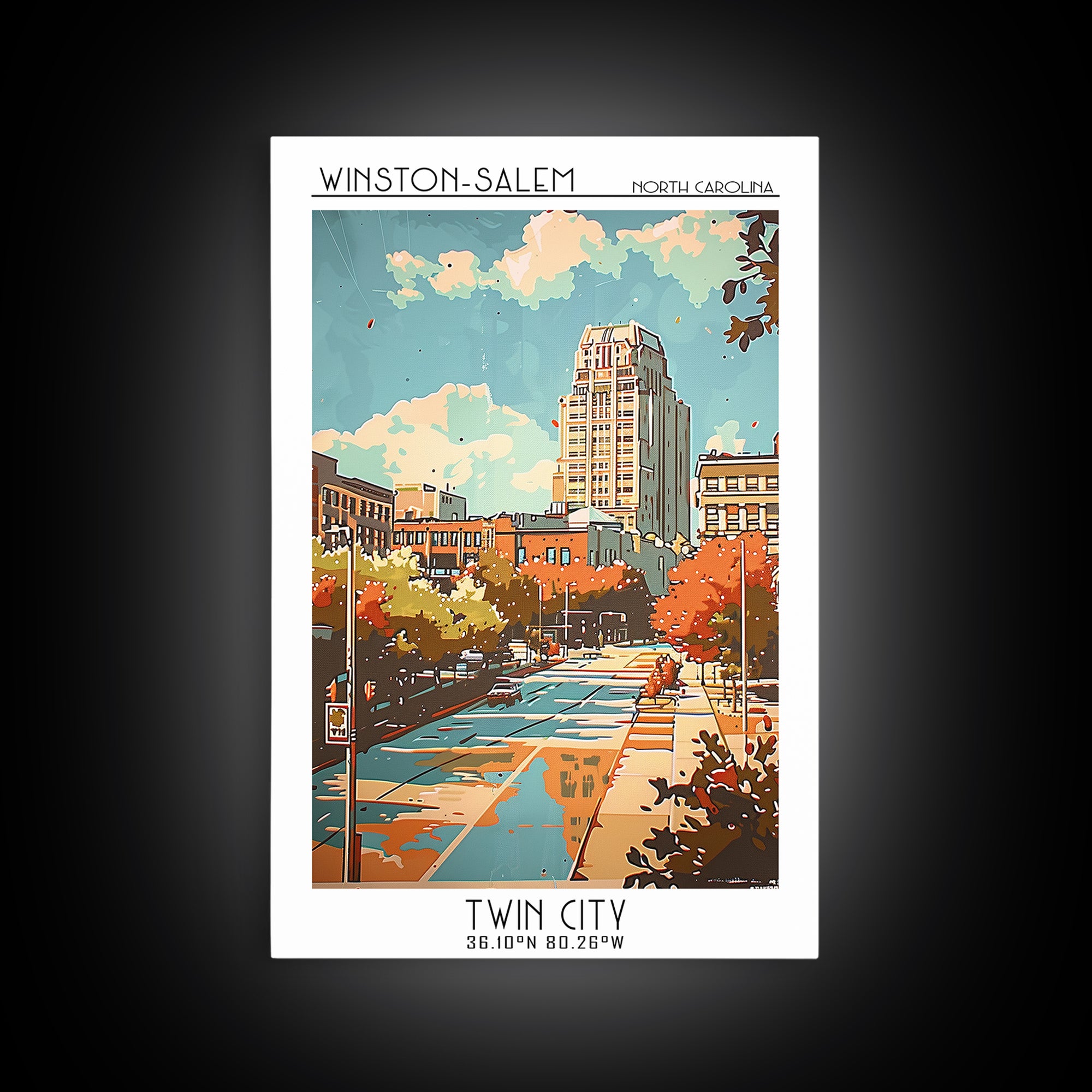 Winston-Salem North Carolina Travel Poster, Framed Canvas Print, Vintage Travel Print, City Wall Art, Gallery Wall Set, Travel Print