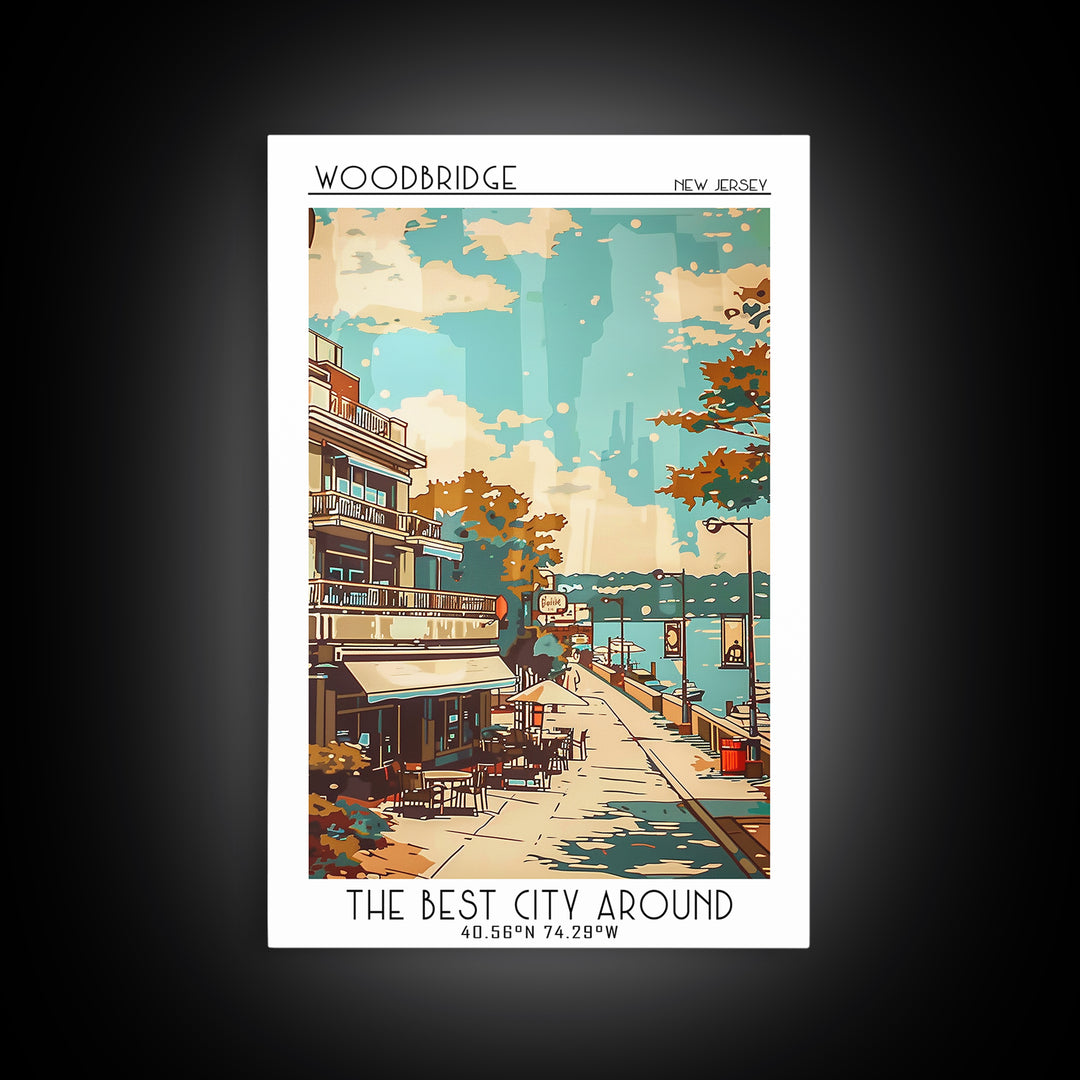 Woodbridge New Jersey Travel Poster, Canvas Print, City Travel Poster, Travel Wall Art, Retro Wall Art, Travel Print, Fine Art Print