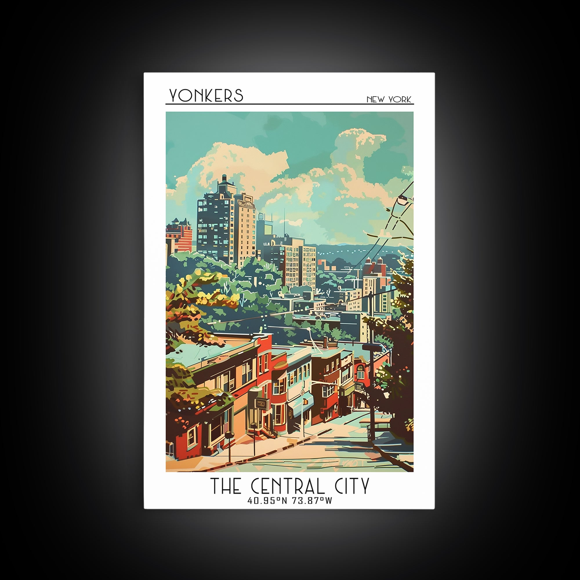 Yonkers New York Travel Poster, Framed Canvas Print, Travel Art Print, Modern Wall Decor, Wall Art, Home Decor, Mid Century Wall Art