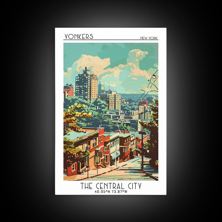 Yonkers New York Travel Poster, Framed Canvas Print, Travel Art Print, Modern Wall Decor, Wall Art, Home Decor, Mid Century Wall Art