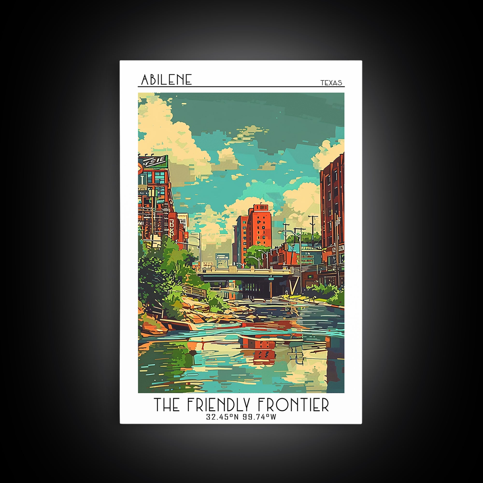 Abilene Texas Travel Poster, Framed Canvas Print, Travel Prints, Landscape Art, City Illustration, Vintage City Poster, Poster Print