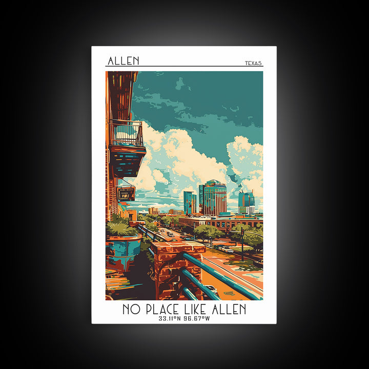 Allen Travel Poster, Canvas Print, Retro Travel Poster, City Wall Art, Art Print, Travel Wall Art, Colorful Wall Art, Travel Posters