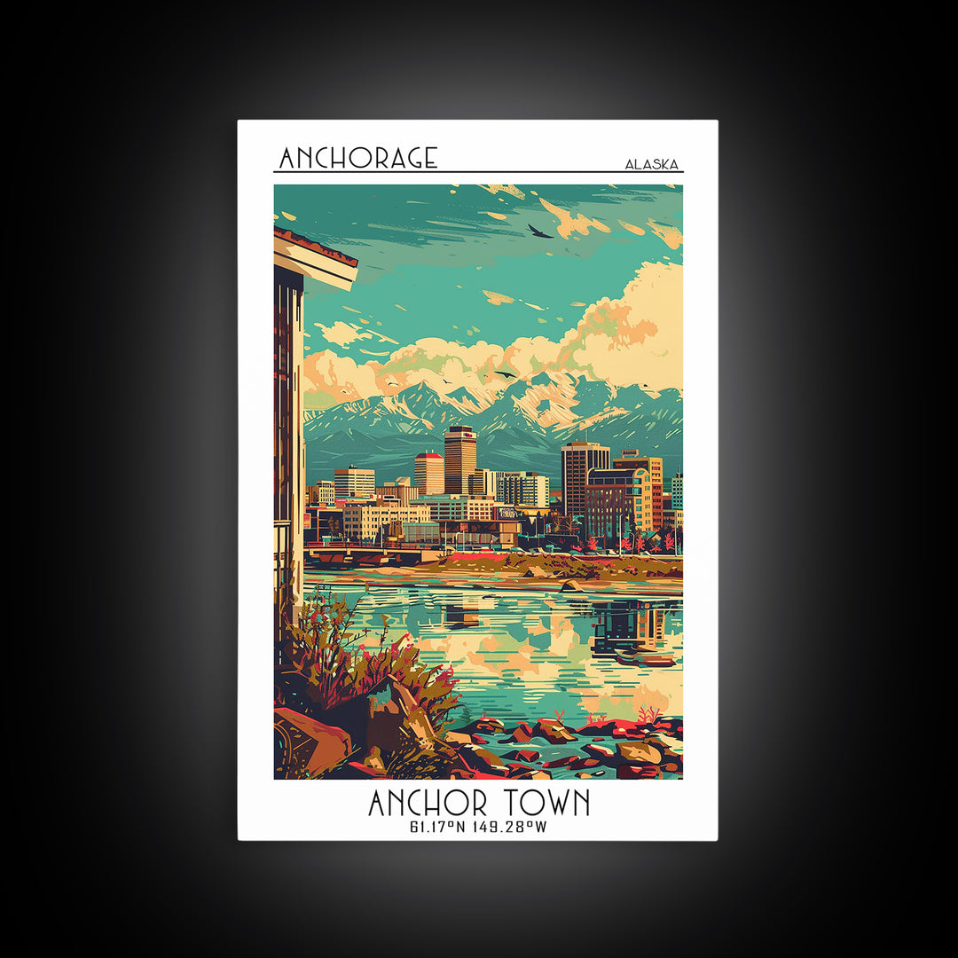 Anchorage Travel Poster, Framed Canvas Print, City Travel Poster, Vintage City Poster, Retro Travel Print, Art Print, City Art Print