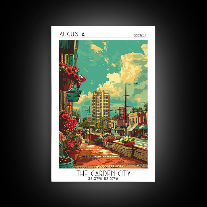 Augusta Travel Poster, Framed Canvas Print, Travel Art Print, Modern Wall Decor, Travel Print, City Illustration, City Travel Poster