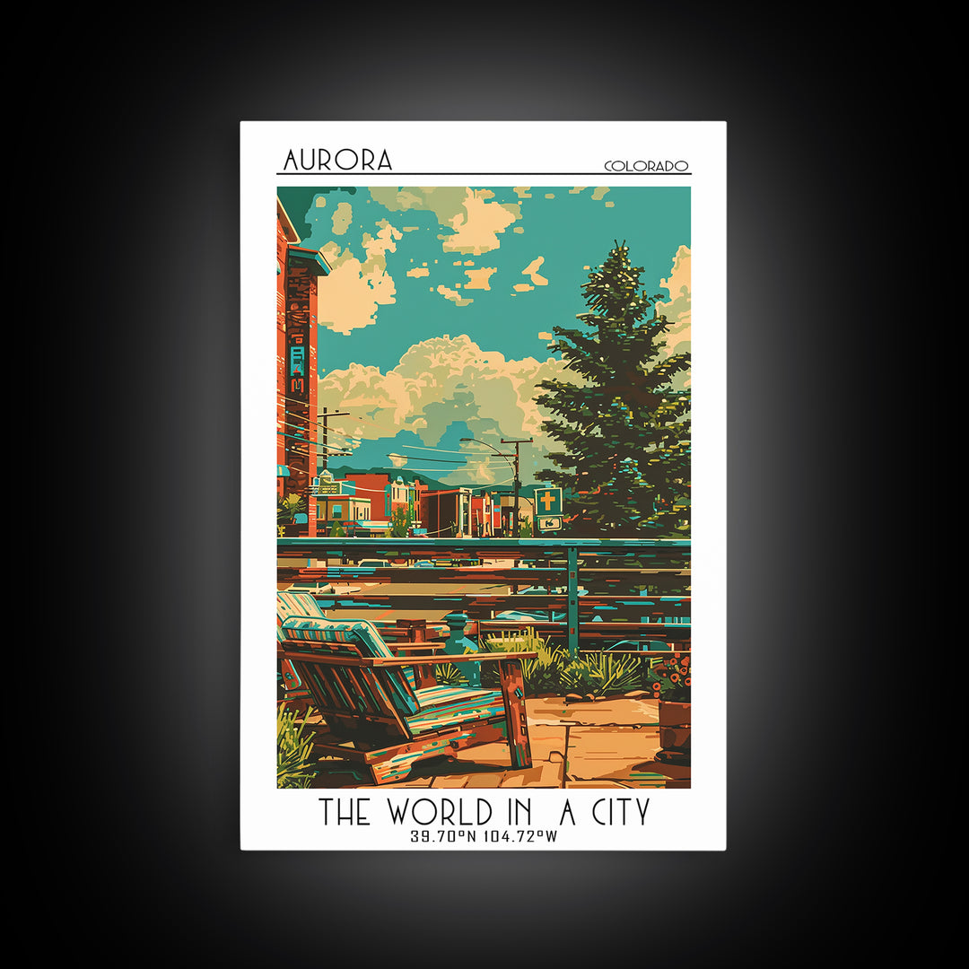 Aurora Travel Poster, Canvas Print, City Travel Poster, Travel Wall Decor, City Illustration, Home Office Decor, Retro Travel Poster