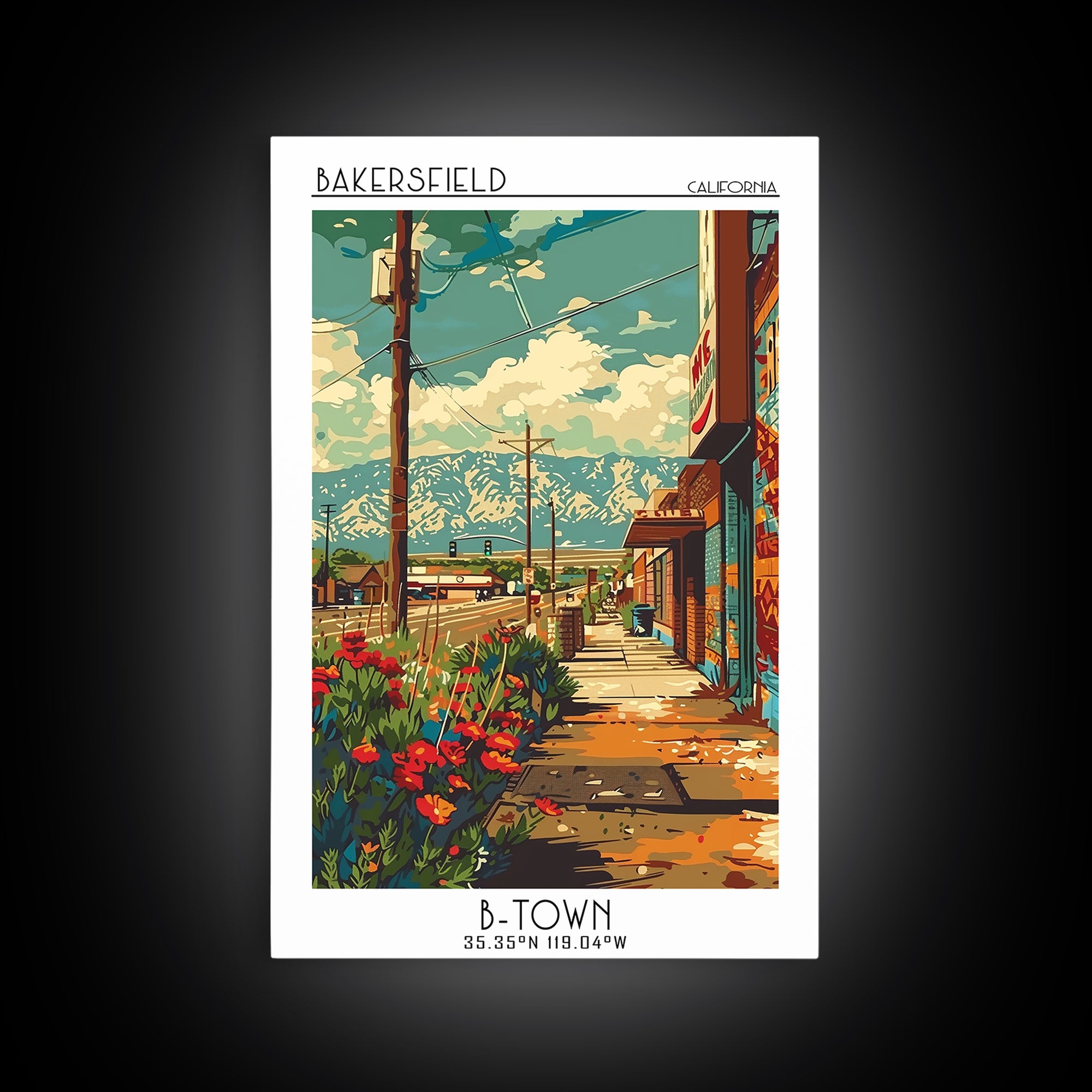 Bakersfield Travel Poster, Canvas Print, Travel Art Print, Modern Wall Decor, Colorful Wall Art, Travel Prints, Living Room Wall Art