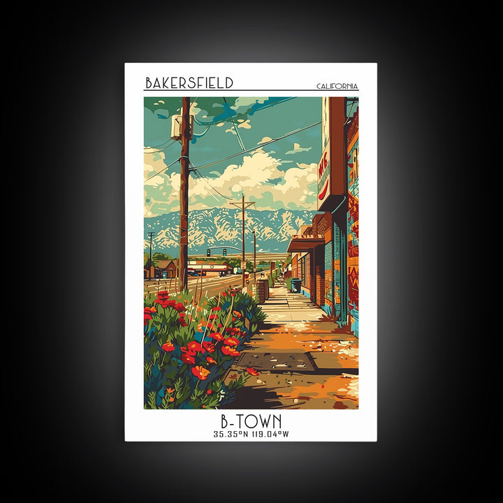 Bakersfield Travel Poster, Canvas Print, Travel Art Print, Modern Wall Decor, Colorful Wall Art, Travel Prints, Living Room Wall Art