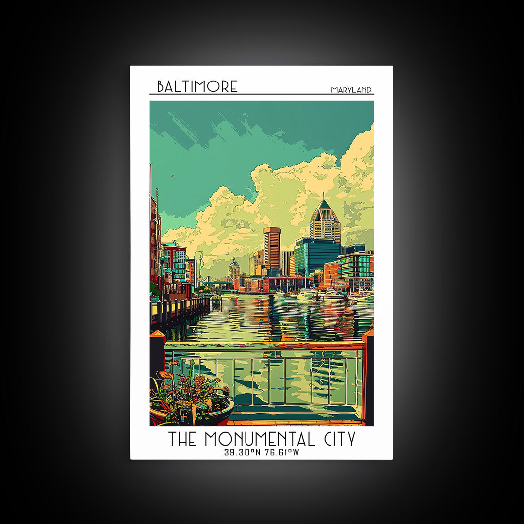 Baltimore Travel Poster, Framed Canvas Print, City Travel Poster, Travel Wall Art, Travel Wall Decor, Fine Art Print, Travel Posters