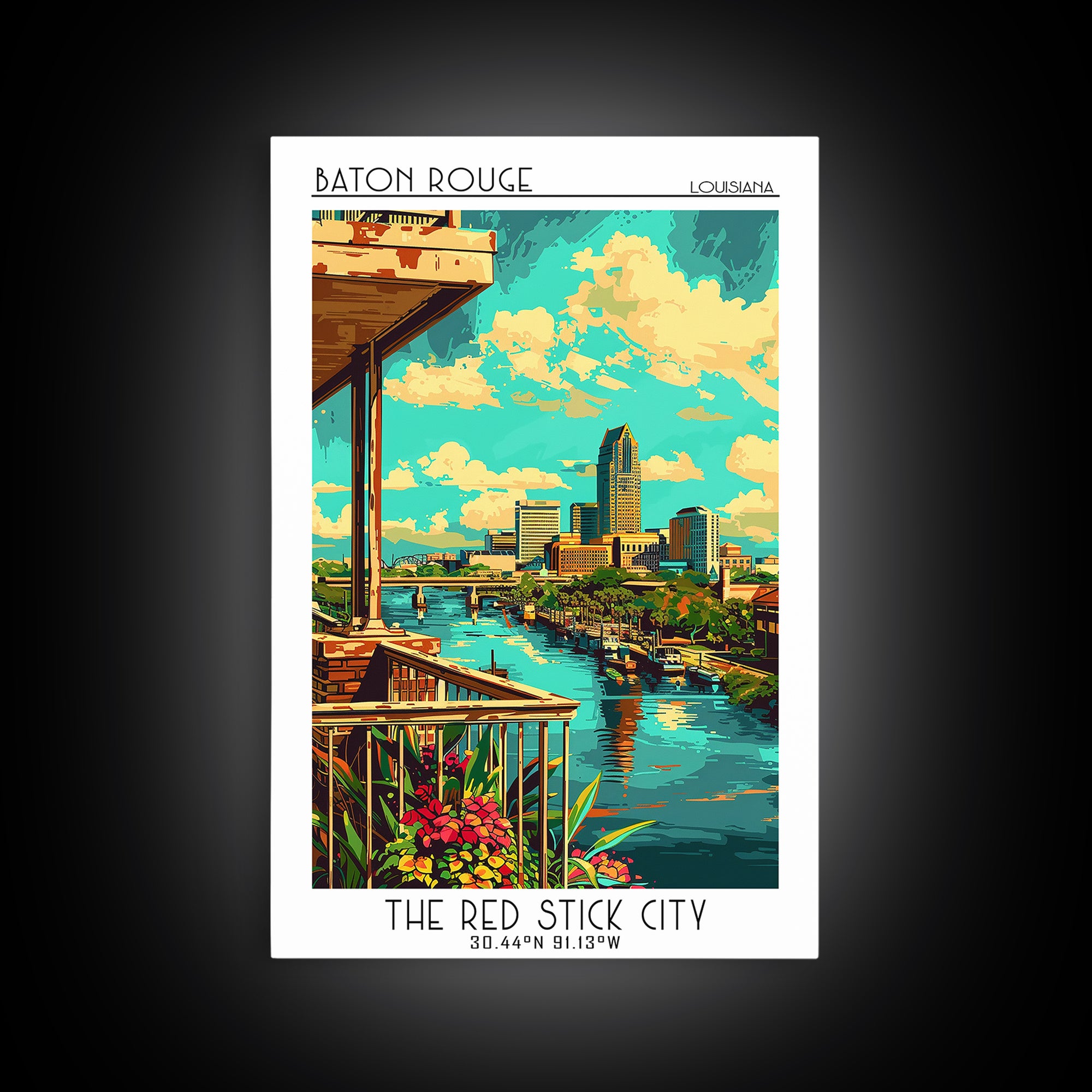 Baton Rouge Travel Poster, Framed Canvas Print, City Art Print, Travel Wall Art, Travel Prints, City Illustration, Travel Wall Decor