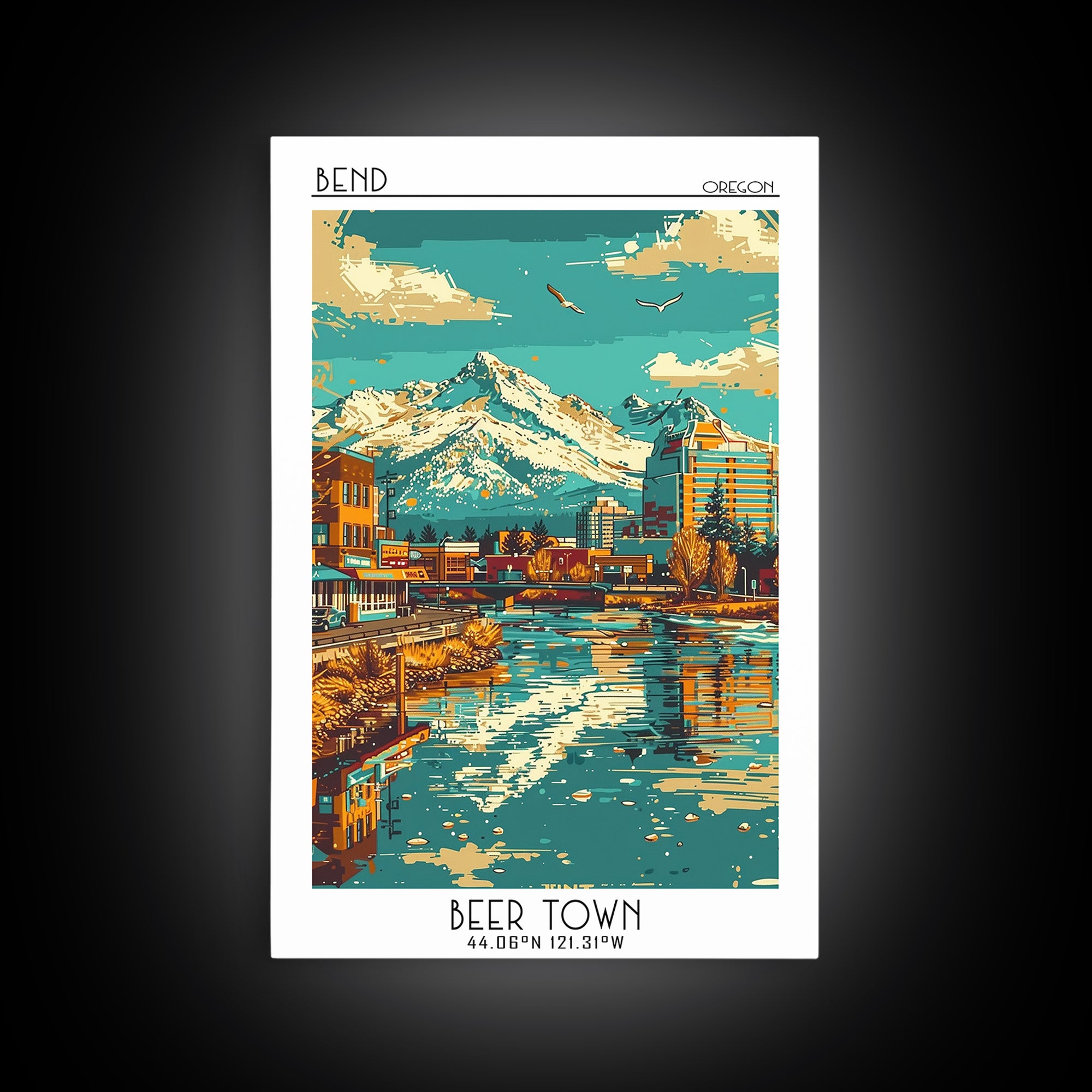 Bend Travel Poster, Framed Canvas Print, Travel Prints, Landscape Art, City Travel Poster, Vintage City Poster, Living Room Wall Art
