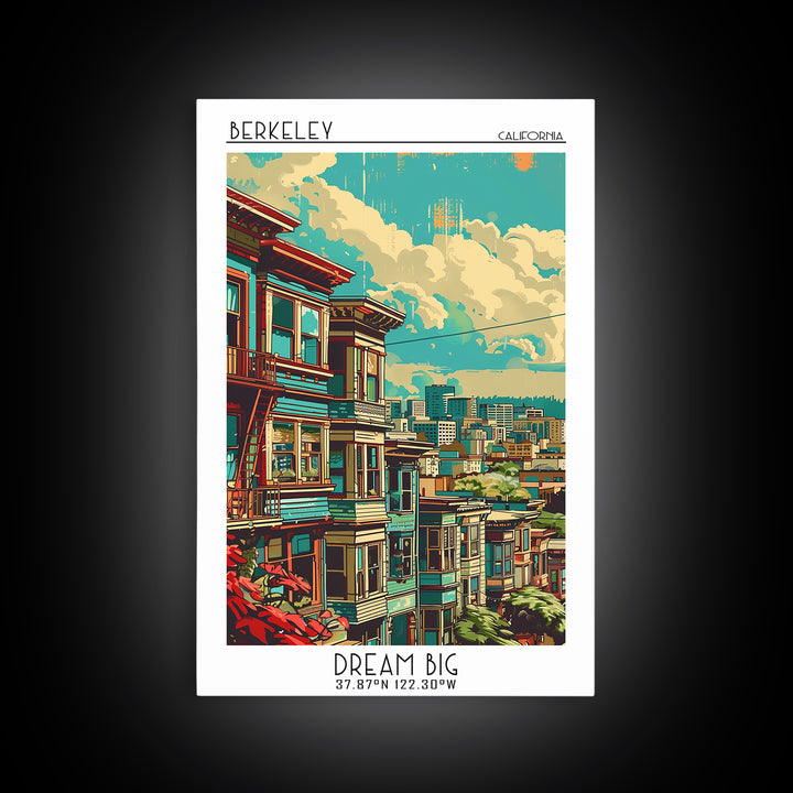 Berkeley Travel Poster, Framed Canvas Print, City Travel Poster, Travel Wall Art, Travel Print, Travel Wall Decor, City Illustration