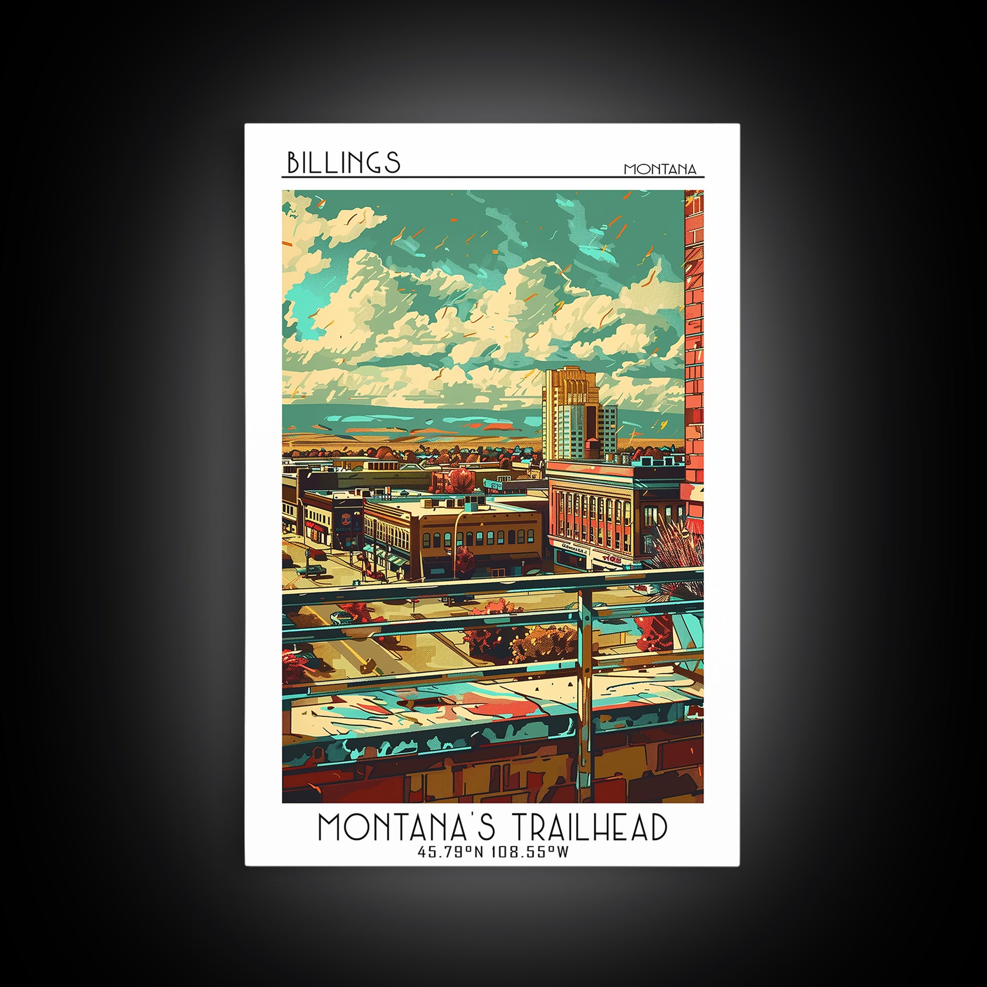 Billings Travel Poster, Framed Canvas Print, Vintage Travel Print, City Wall Art, Travel Prints, Vintage City Poster, Vintage Travel