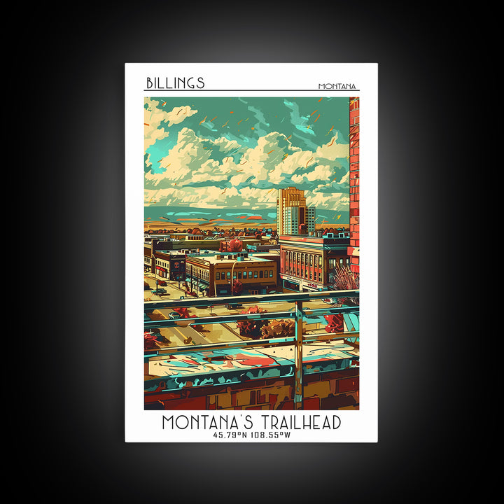 Billings Travel Poster, Framed Canvas Print, Vintage Travel Print, City Wall Art, Travel Prints, Vintage City Poster, Vintage Travel