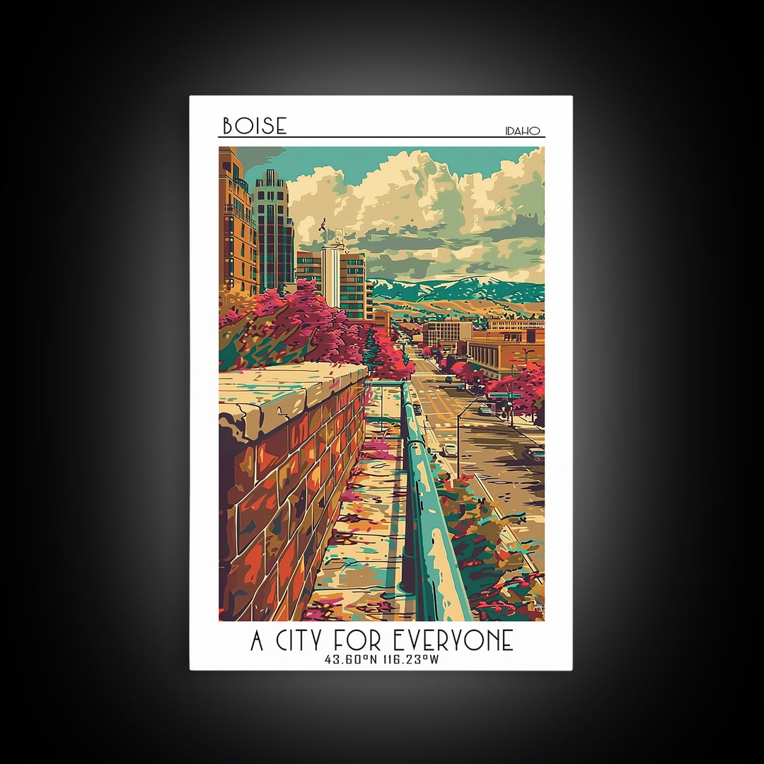Boise Travel Poster, Framed Canvas Print, City Art Print, Travel Wall Art, Mid Century Wall Art, Vintage Poster, Vintage City Poster