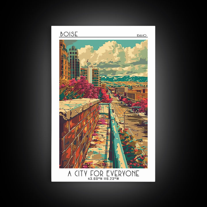 Boise Travel Poster, Framed Canvas Print, City Art Print, Travel Wall Art, Mid Century Wall Art, Vintage Poster, Vintage City Poster