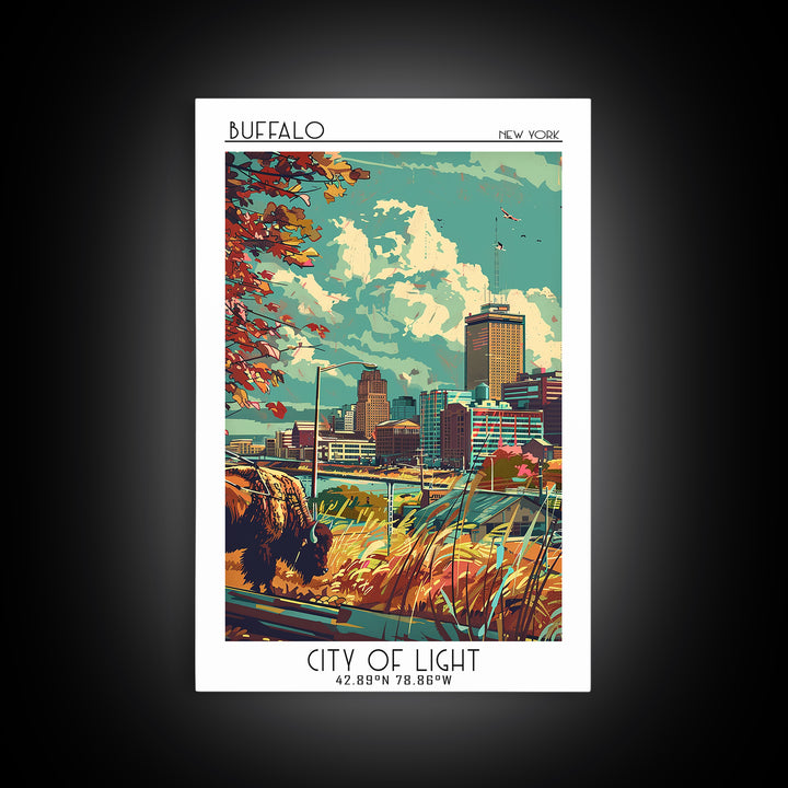 Buffalo Travel Poster, Framed Canvas Print, Travel Wall Decor, Minimalist Poster, City Art Print, Travel Wall Art, Modern Wall Decor