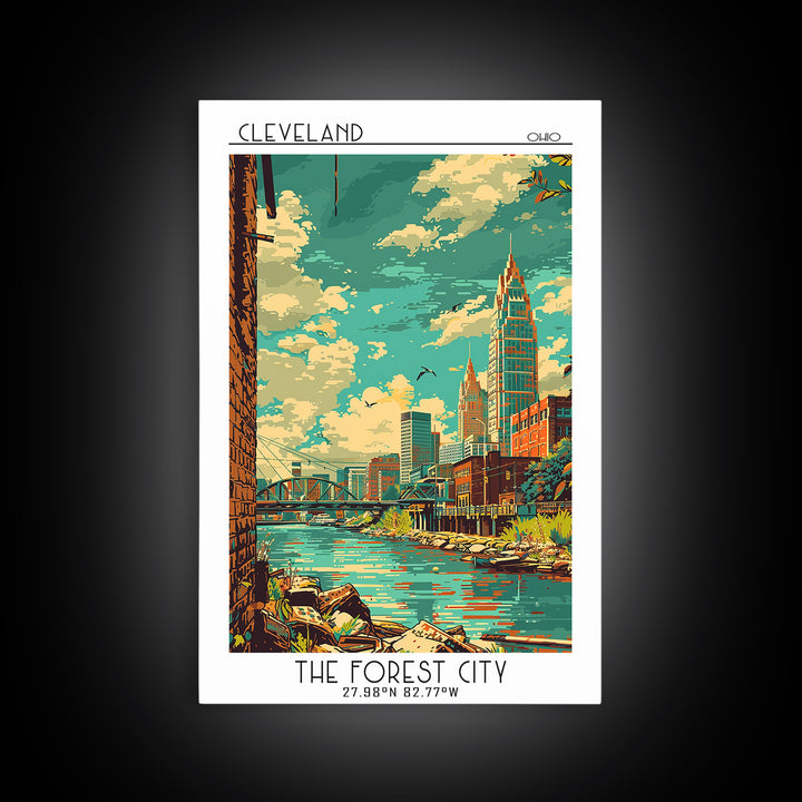 Cleveland Travel Poster, Canvas Print, Travel Art Print, Modern Wall Decor, Retro Travel Print, Travel Wall Art, Retro Travel Poster