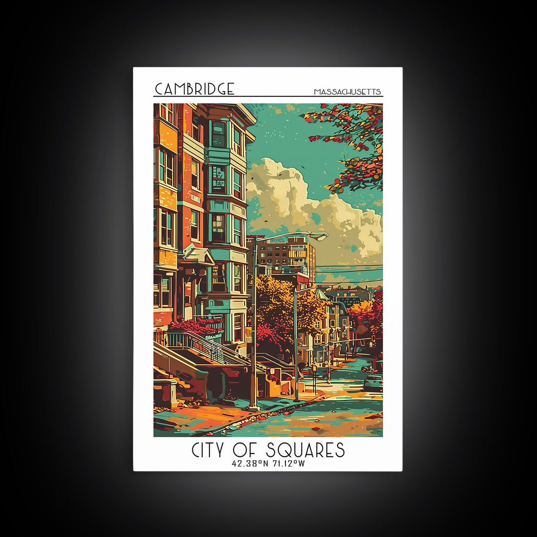 Cambridge Travel Poster, Canvas Print, Travel Prints, Landscape Art, Art Print, Poster Art, Retro Travel Print, Mid Century Wall Art