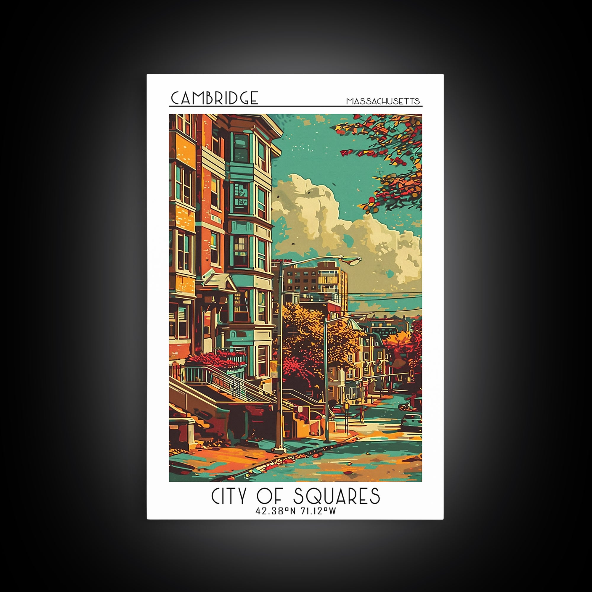Cambridge Travel Poster, Canvas Print, Travel Prints, Landscape Art, Art Print, Poster Art, Retro Travel Print, Mid Century Wall Art