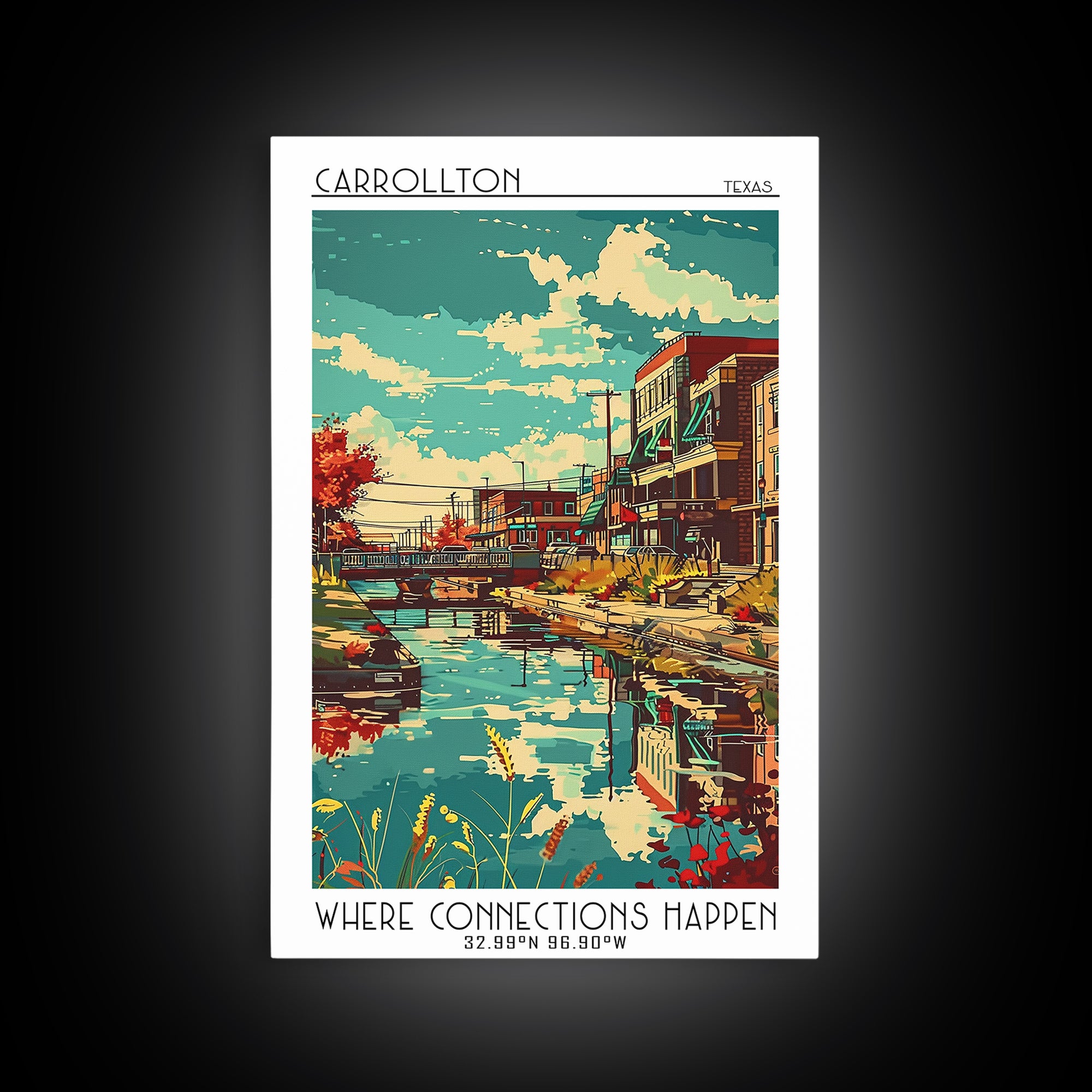 Carrollton Travel Poster, Framed Canvas Print, Poster Print, Travel Wall Art, Retro Travel Poster, City Illustration, Retro Wall Art