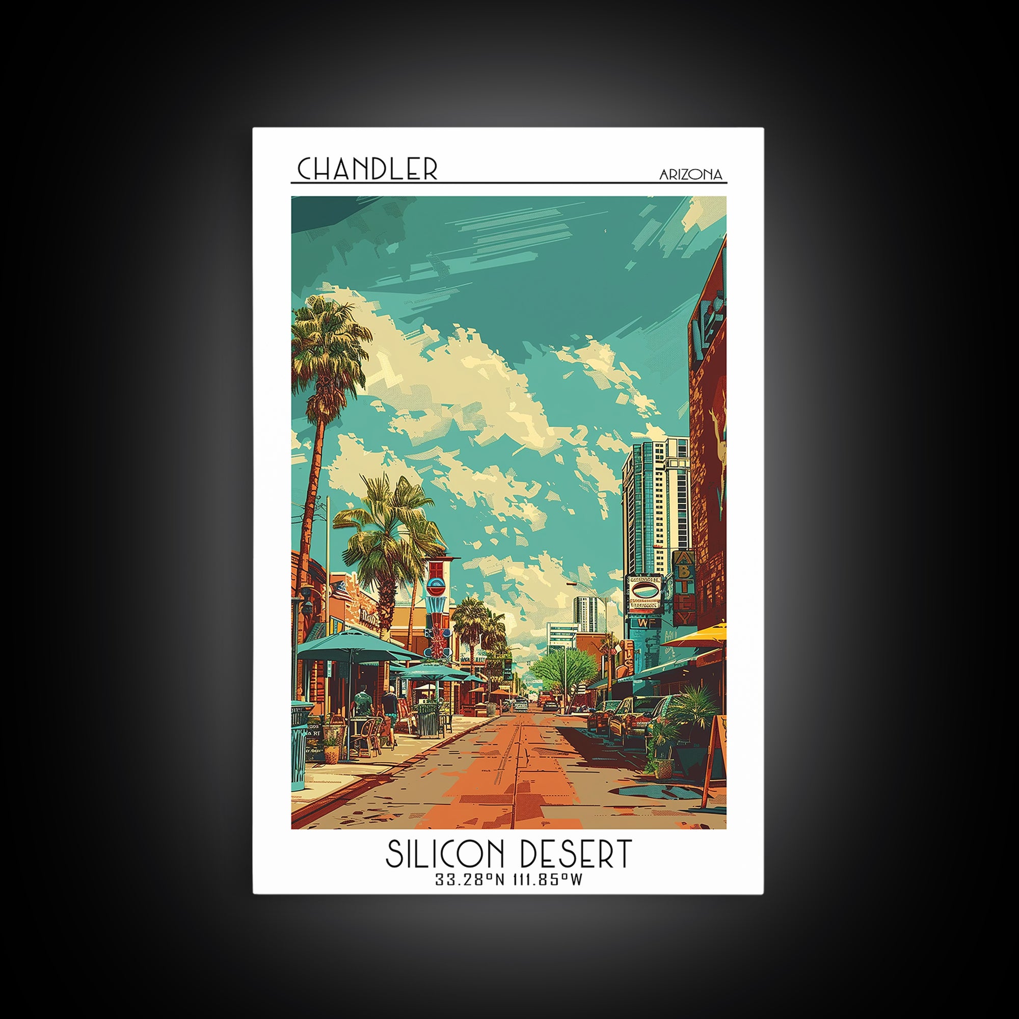 Chandler Travel Poster, Framed Canvas Print, City Art Print, Travel Wall Art, Mid Century Wall Art, Minimalist Poster, Landscape Art