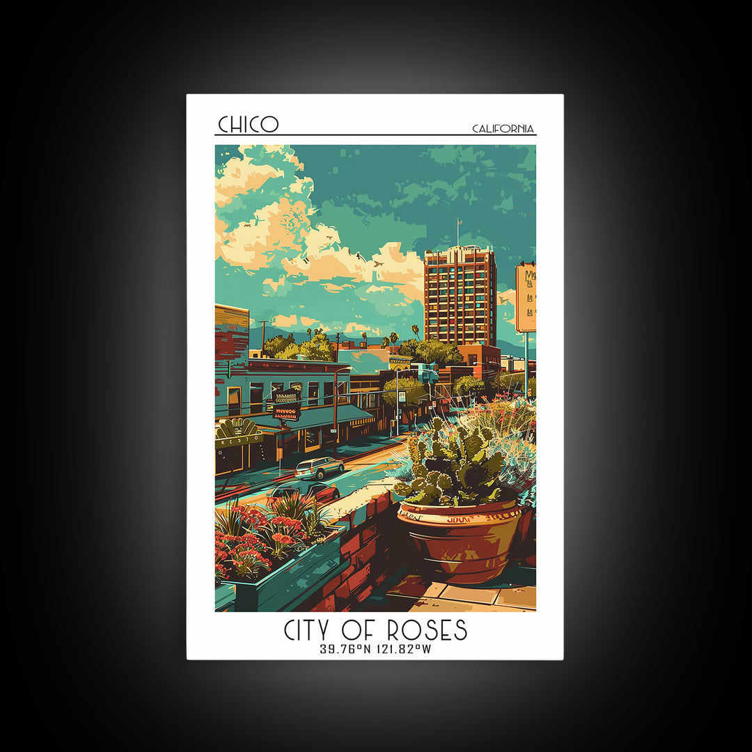 Chico Travel Poster, Framed Canvas Print, City Art Print, Travel Wall Art, Minimalist Poster, Mid Century Wall Art, Gallery Wall Set