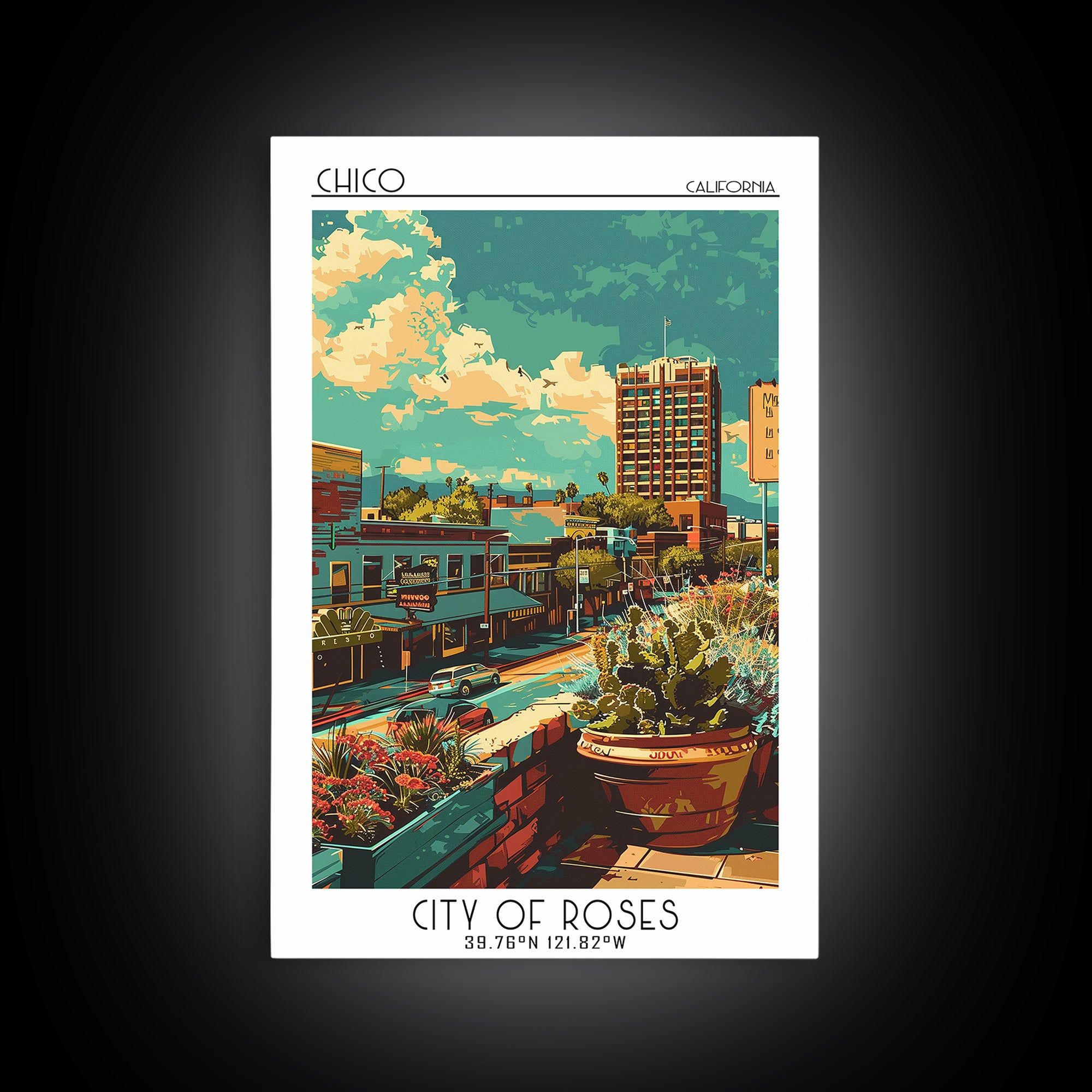 Chico Travel Poster, Framed Canvas Print, City Art Print, Travel Wall Art, Minimalist Poster, Mid Century Wall Art, Gallery Wall Set